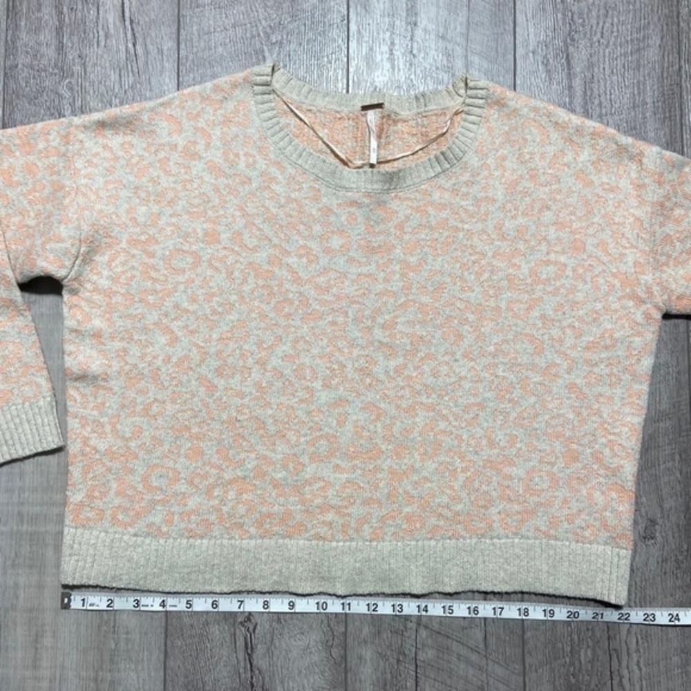 Free People XS Leopard‎ Print Cotton Alpaca Sweater Ivory Peach - Picture 4 of 8